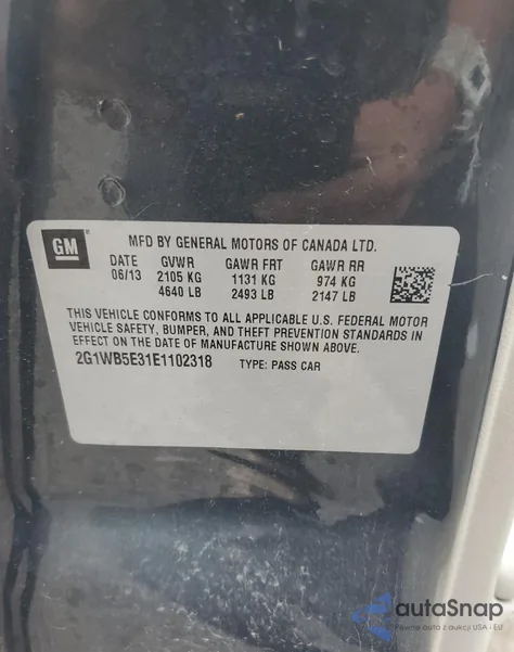 2014 Chevrolet Impala Limited Lt из США, поврежденный, VIN 2G1WB5E31E1102318